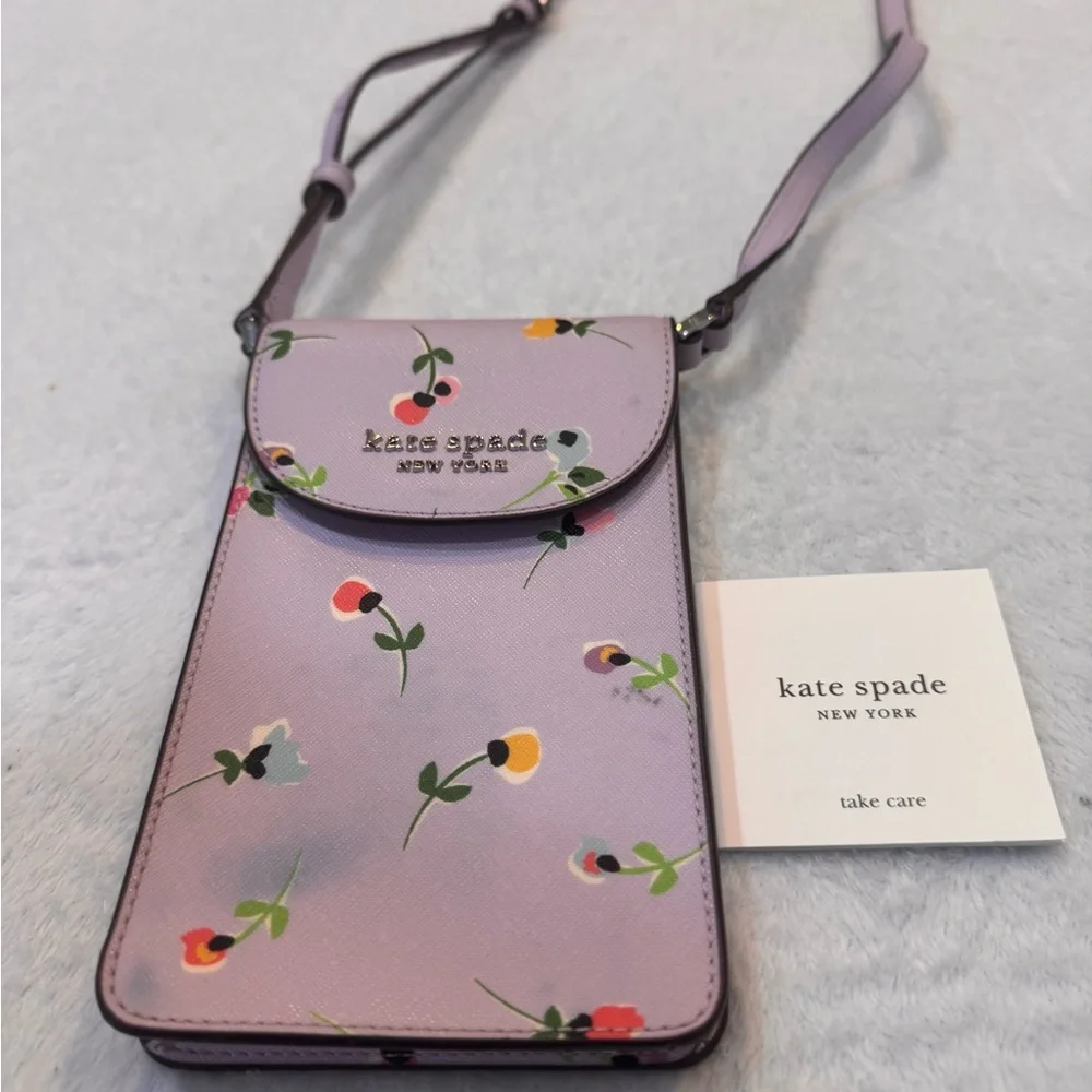 Kate Spade Flap Phone Crossbody Small Purse Purple Cameron‎ Wildflower Ditsy